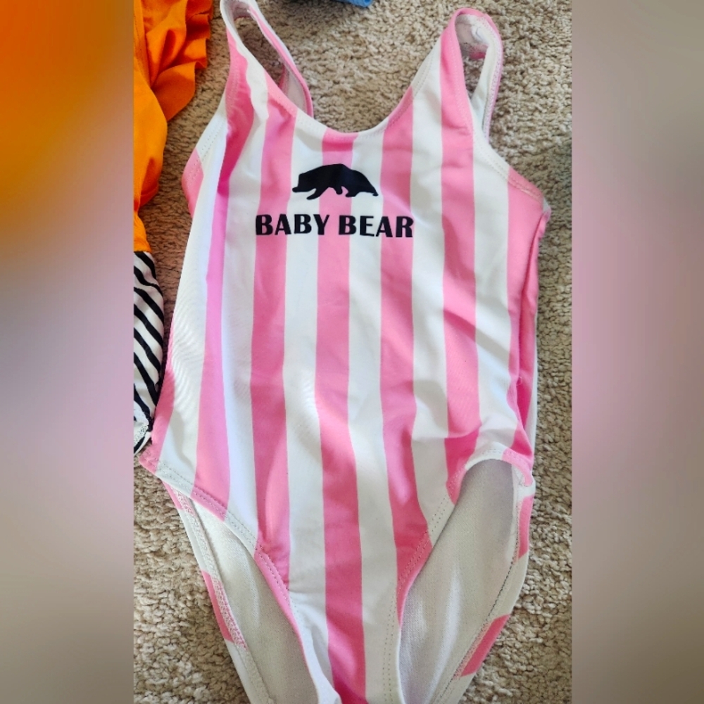 Baby Bear Printed Family Swimsuit for Summer - Girls 7-8 Years EUC